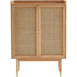 DRAWER Buffet Haut 2 Portes En Bois Et Cannage L90cm - Bombong - Couleur - Chêne