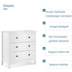 MERKMAK Buffet 80 X 41 X 84 Cm Placard Avec 3 Tiroirs Pour Salon Chambre Salle De Bain Blanc -Buffet et enfilade Soldes 66333175 3