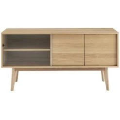DRAWER Buffet 3 Portes En Verre Et Bois L150cm - Jeff - Couleur - Bois Clair