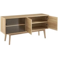 DRAWER Buffet 3 Portes En Verre Et Bois L150cm - Jeff - Couleur - Bois Clair -Buffet et enfilade Soldes 66342460 4