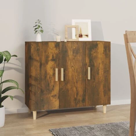 VidaXL Buffet Chêne Fumé 90x34x80 Cm Bois D'ingénierie - Brun 2 VidaXL Buffet Chêne Fumé 90x34x80 Cm Bois D'ingénierie - Brun – Image 2