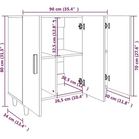 VidaXL Buffet Chêne Fumé 90x34x80 Cm Bois D'ingénierie - Brun 3 VidaXL Buffet Chêne Fumé 90x34x80 Cm Bois D'ingénierie - Brun – Image 3