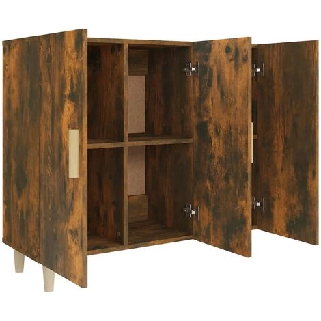 VidaXL Buffet Chêne Fumé 90x34x80 Cm Bois D'ingénierie - Brun 4 VidaXL Buffet Chêne Fumé 90x34x80 Cm Bois D'ingénierie - Brun – Image 4