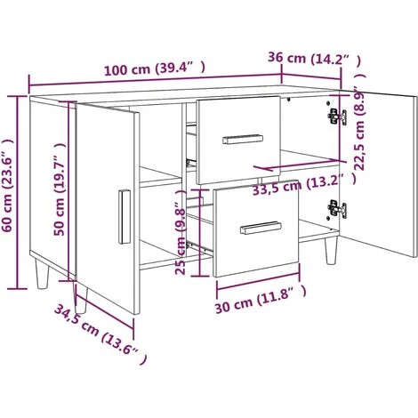 VidaXL Buffet Sonoma Gris 100x36x60 Cm Bois D'ingénierie - Gris 3 VidaXL Buffet Sonoma Gris 100x36x60 Cm Bois D'ingénierie - Gris – Image 3
