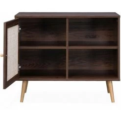 ALICE'S GARDEN Meuble De Rangement En Cannage 80x39x65.8cm Bohème - Couleur Bois Foncé - 2 Niveaux - 1 Porte - Pieds Scandinaves - Bois Foncé -Buffet et enfilade Soldes 66403035 3