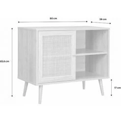 ALICE'S GARDEN Meuble De Rangement En Cannage 80x39x65.8cm Bohème - Couleur Bois Foncé - 2 Niveaux - 1 Porte - Pieds Scandinaves - Bois Foncé -Buffet et enfilade Soldes 66403035 5