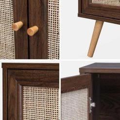 ALICE'S GARDEN Buffet De Rangement En Cannage 120x39x70cm - Bohème - 2 Niveaux. 3 Portes. Pieds Scandinaves - Bois Foncé -Buffet et enfilade Soldes 66403038 4