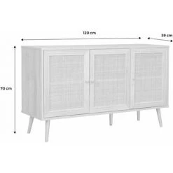 ALICE'S GARDEN Buffet De Rangement En Cannage 120x39x70cm - Bohème - 2 Niveaux. 3 Portes. Pieds Scandinaves - Bois Foncé -Buffet et enfilade Soldes 66403038 5