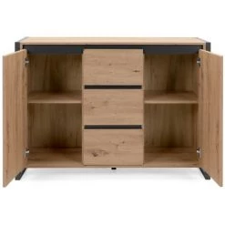 Buffet Industriel 2 Portes 3 Tiroirs L120 Cm - Denver - Calicosy - Bois Clair -Buffet et enfilade Soldes 66647881 4