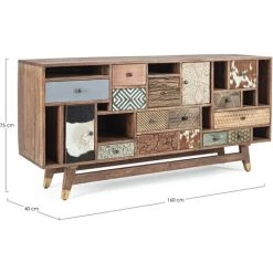 LES TENDANCES Buffet En Bois Recyclé Coloré 2 Portes 11 Tiroirs Domi L 160 Cm -Buffet et enfilade Soldes 66753138 3