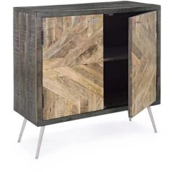 LES TENDANCES Bahut En Bois Naturel Foncé Et Clair 2 Portes Naty L 85 Cm -Buffet et enfilade Soldes 66753151 4