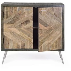 LES TENDANCES Bahut En Bois Naturel Foncé Et Clair 2 Portes Naty L 85 Cm -Buffet et enfilade Soldes 66753151 5