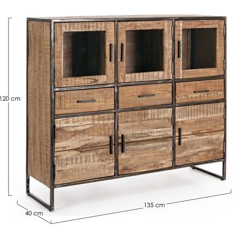 LES TENDANCES Buffet En Acacia Bicolore 6 Portes 3 Tiroirs Emete L 135 Cm 3 LES TENDANCES Buffet En Acacia Bicolore 6 Portes 3 Tiroirs Emete L 135 Cm – Image 3