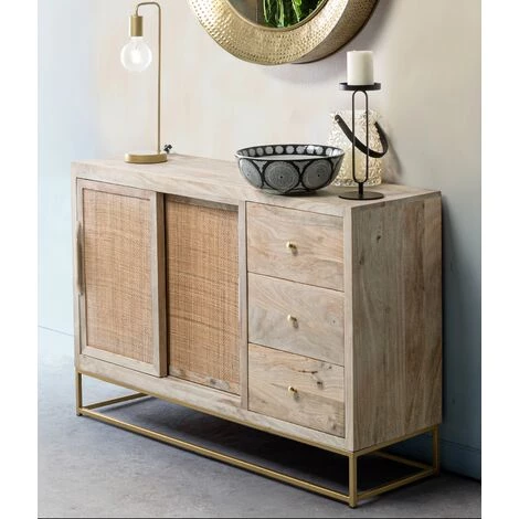 LES TENDANCES Buffet 2 Portes 3 Tiroirs Bois De Manguier Emo L 120 Cm 2 LES TENDANCES Buffet 2 Portes 3 Tiroirs Bois De Manguier Emo L 120 Cm – Image 2