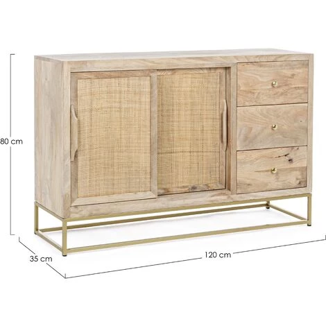 LES TENDANCES Buffet 2 Portes 3 Tiroirs Bois De Manguier Emo L 120 Cm 3 LES TENDANCES Buffet 2 Portes 3 Tiroirs Bois De Manguier Emo L 120 Cm – Image 3