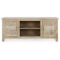 LES TENDANCES Buffet En Bois De Manguier 2 Portes Bois Clair Mabel L 150 Cm -Buffet et enfilade Soldes 66753708 3