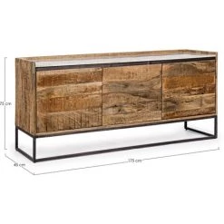 LES TENDANCES Buffet En Bois De Manguier Et Marbre 3 Portes Lafia L 175 Cm -Buffet et enfilade Soldes 66753712 3