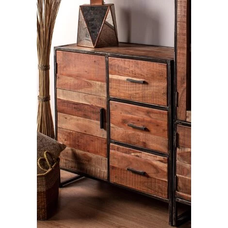 LES TENDANCES Bahut En Acacia Bicolore 1 Porte 3 Tiroirs Emete L 90 Cm 2 LES TENDANCES Bahut En Acacia Bicolore 1 Porte 3 Tiroirs Emete L 90 Cm – Image 2