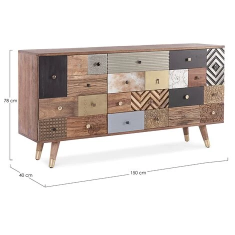 LES TENDANCES Buffet En Bois Recyclé Coloré 2 Portes 4 Tiroirs Domi L 150 Cm 3 LES TENDANCES Buffet En Bois Recyclé Coloré 2 Portes 4 Tiroirs Domi L 150 Cm – Image 3
