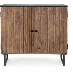 LES TENDANCES Bahut En Bois D'acacia Marron Et Noir 2 Portes Nora L 85 Cm -Buffet et enfilade Soldes 66754020 5