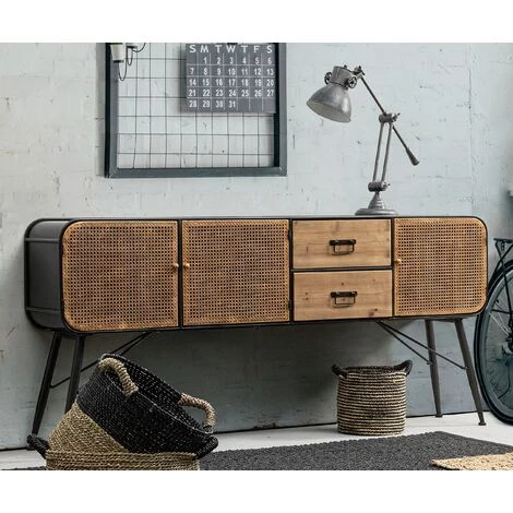 LES TENDANCES Buffet En Acier Bicolore 3 Portes Et 2 Tiroirs John L 180 Cm 2 LES TENDANCES Buffet En Acier Bicolore 3 Portes Et 2 Tiroirs John L 180 Cm – Image 2