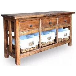 LES TENDANCES Buffet 3 Tiroirs 3 Paniers Amovibles Bois Massif Recyclé Moust