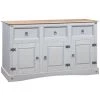 LES TENDANCES Buffet 3 Portes 3 Tiroirs Pin Massif Ciré Gris Clair Harrie