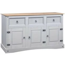 LES TENDANCES Buffet 3 Portes 3 Tiroirs Pin Massif Ciré Gris Clair Harrie