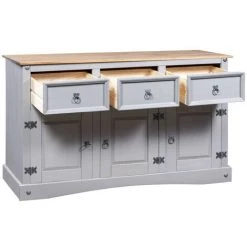 LES TENDANCES Buffet 3 Portes 3 Tiroirs Pin Massif Ciré Gris Clair Harrie 7 LES TENDANCES Buffet 3 Portes 3 Tiroirs Pin Massif Ciré Gris Clair Harrie -Buffet et enfilade Soldes 66881301 3