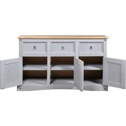 LES TENDANCES Buffet 3 Portes 3 Tiroirs Pin Massif Ciré Gris Clair Harrie 8 LES TENDANCES Buffet 3 Portes 3 Tiroirs Pin Massif Ciré Gris Clair Harrie -Buffet et enfilade Soldes 66881301 4