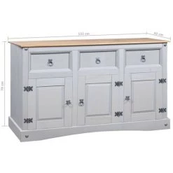 LES TENDANCES Buffet 3 Portes 3 Tiroirs Pin Massif Ciré Gris Clair Harrie 9 LES TENDANCES Buffet 3 Portes 3 Tiroirs Pin Massif Ciré Gris Clair Harrie -Buffet et enfilade Soldes 66881301 5