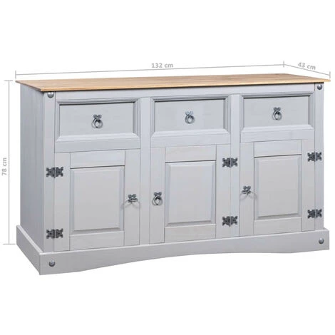 LES TENDANCES Buffet 3 Portes 3 Tiroirs Pin Massif Ciré Gris Clair Harrie 5 LES TENDANCES Buffet 3 Portes 3 Tiroirs Pin Massif Ciré Gris Clair Harrie – Image 5