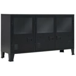 LES TENDANCES Buffet 3 Portes Vitrées Métal Noir Industriel Kibane