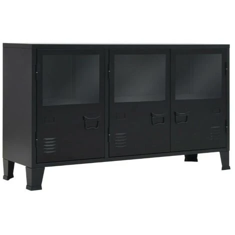 LES TENDANCES Buffet 3 Portes Vitrées Métal Noir Industriel Kibane 1 LES TENDANCES Buffet 3 Portes Vitrées Métal Noir Industriel Kibane