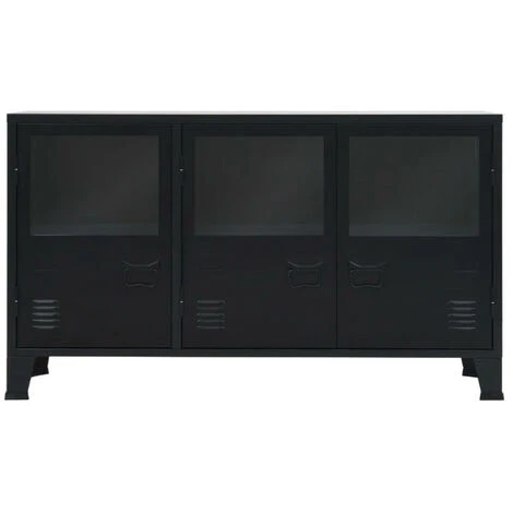 LES TENDANCES Buffet 3 Portes Vitrées Métal Noir Industriel Kibane 2 LES TENDANCES Buffet 3 Portes Vitrées Métal Noir Industriel Kibane – Image 2