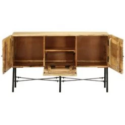 LES TENDANCES Buffet 3 Portes Massif Clair Et Métal Noir Pablo -Buffet et enfilade Soldes 66881813 5