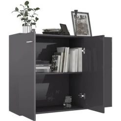 LES TENDANCES Buffet Gris Brillant 105x30x75 Cm -Buffet et enfilade Soldes 66882304 3