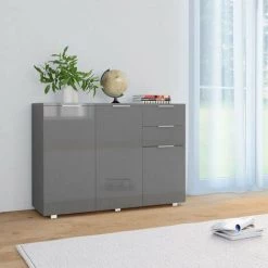 LES TENDANCES Buffet Gris Brillant 107 X 35 X 76 Cm -Buffet et enfilade Soldes 66883080 3