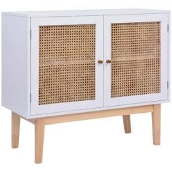 LES TENDANCES Buffet Blanc 88,5x40x80 Cm MDF Et Résine Tressée