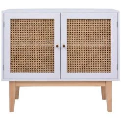 LES TENDANCES Buffet Blanc 88,5x40x80 Cm MDF Et Résine Tressée -Buffet et enfilade Soldes 66883222 3