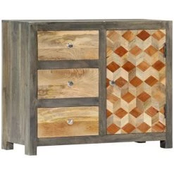 LES TENDANCES Armoire Latérale Gris 75x30x60 Cm Bois De Manguier Massif