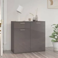 LES TENDANCES Buffet Gris Brillant 80x36x75 Cm