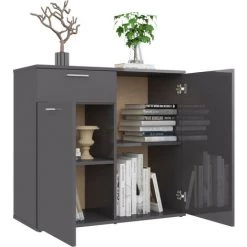 LES TENDANCES Buffet Gris Brillant 80x36x75 Cm -Buffet et enfilade Soldes 66884210 4