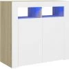 LES TENDANCES Buffet Avec Lumières LED Blanc Et Chêne Sonoma 80x35x75 Cm