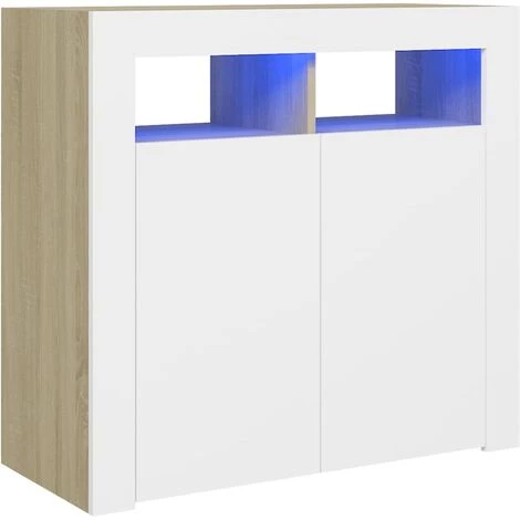 LES TENDANCES Buffet Avec Lumières LED Blanc Et Chêne Sonoma 80x35x75 Cm 1 LES TENDANCES Buffet Avec Lumières LED Blanc Et Chêne Sonoma 80x35x75 Cm