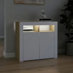 LES TENDANCES Buffet Avec Lumières LED Blanc Et Chêne Sonoma 80x35x75 Cm 9 LES TENDANCES Buffet Avec Lumières LED Blanc Et Chêne Sonoma 80x35x75 Cm -Buffet et enfilade Soldes 66888450 5
