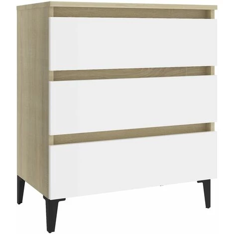 LES TENDANCES Buffet Blanc Et Chêne Sonoma 60x35x69 Cm 2 LES TENDANCES Buffet Blanc Et Chêne Sonoma 60x35x69 Cm – Image 2