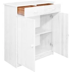 LES TENDANCES Buffet 2 Tiroirs Blanc 78x35x89 Cm Bois De Pin Massif -Buffet et enfilade Soldes 66895554 3