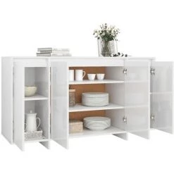 LES TENDANCES Buffet Blanc Brillant 135x41x75 Cm -Buffet et enfilade Soldes 66899449 4