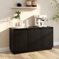 LES TENDANCES Buffet Noir 111x34x60 Cm Bois Massif De Pin